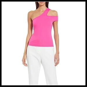 NWT BCBGMAXAZRIA Fitted One Shoulder Double Strap Top in Hot Pink